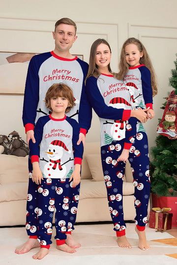 Grey Blue Snowman Printed Christmas Family Matching Pajamas